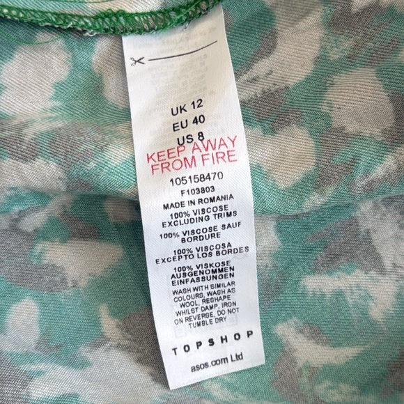 Topshop Women’s Tall US Size 8 Batwing Animal Print Shirt Dress Green Tie Waist - Picture 5 of 6